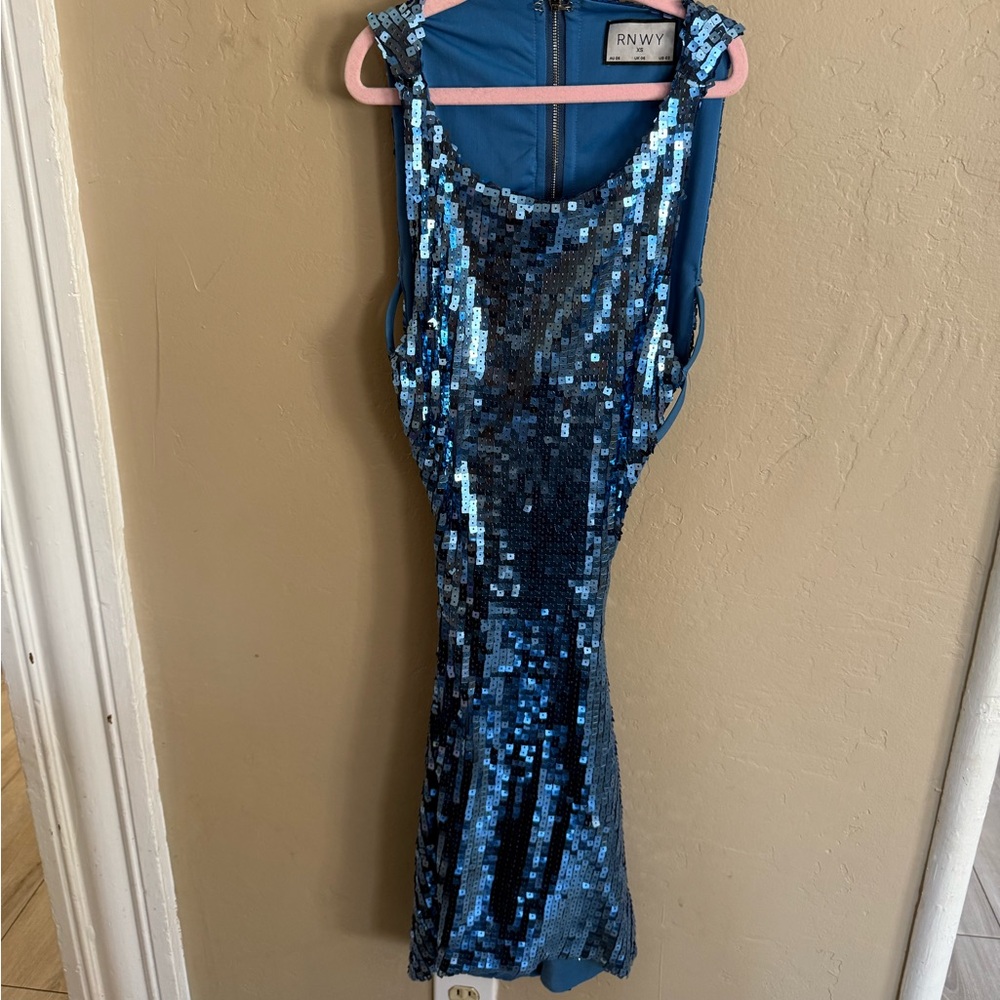 Blue Sequin Mini Dress